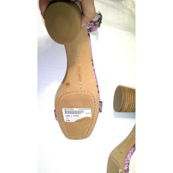New Womens Vince Camuto Leather Snake Heeled Sandals Mejorla Lavender Purple Sho - Picture 6 of 6